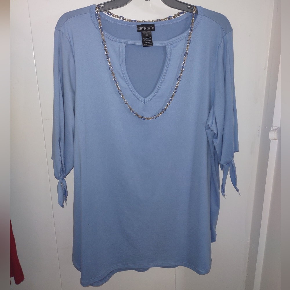 Blue Tunic Plus Size Top + FREE Necklace